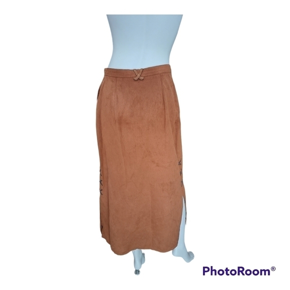 CmCat Out au naturel maxi skirt 100% suede leather tan western skirt size 9 - Picture 6 of 16